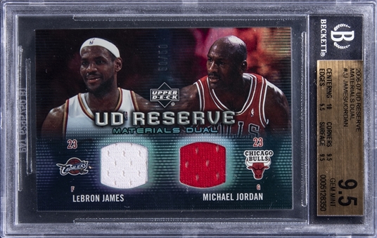 2006-07 Upper Deck Reserve "Dual Materials" #JJ Michael Jordan/LeBron James Dual-Jersey Card (#50/50) - BGS GEM MINT 9.5